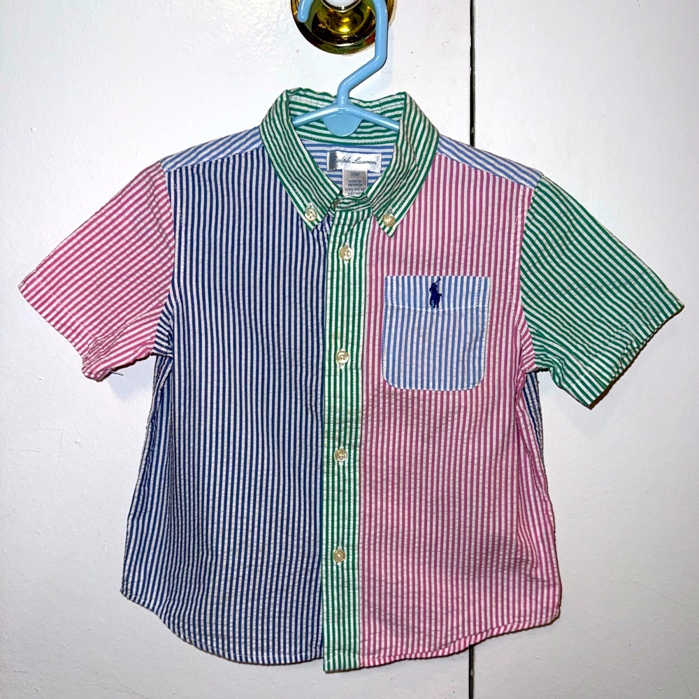Ralph Lauren seersucker button down shirt 24 months